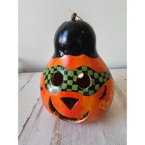 Vintage pumpkin gourd jack-o'-lantern folk art Halloween bat unique light up dec